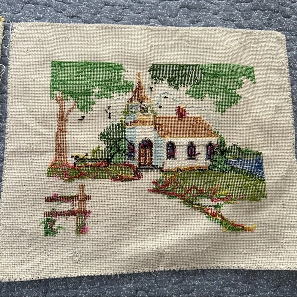 Cross Stitch Charming Cottage Country Church Cottagecore Gift Handmade 8 x 10